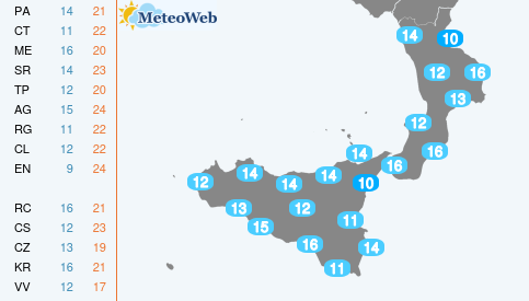 Temp MIN Sabato 18 Aprile Temperature Minime Sabato 18 Aprile