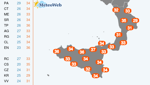 Temperature Massime Domenica 8 Settembre