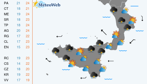 Previsioni  Meteo Mercoledi 23 Ottobre