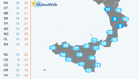 Temperature Minime Sabato 9 Novembre