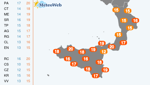 Temperature Massime Martedi 12 Novembre