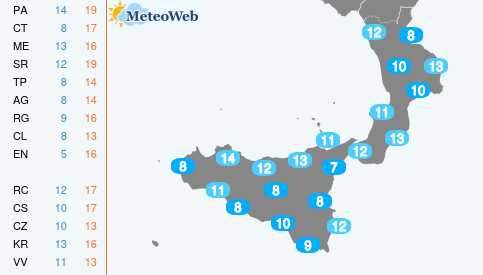 Temperature Minime Mercoledi 4 Dicembre