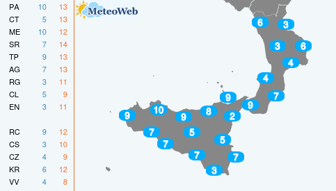 Temperature Minime Martedi 24 Dicembre