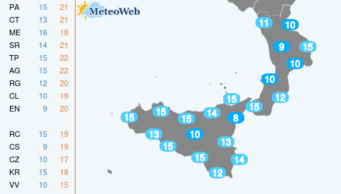 Temp MIN Mercoledi 28 Ottobre Temperature Minime Mercoledi 28 Ottobre