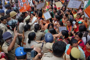 Bhartya Janta party workers protest over gang rape of two cousins