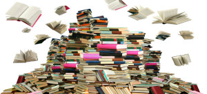 This is books scramble. Many books on white background.