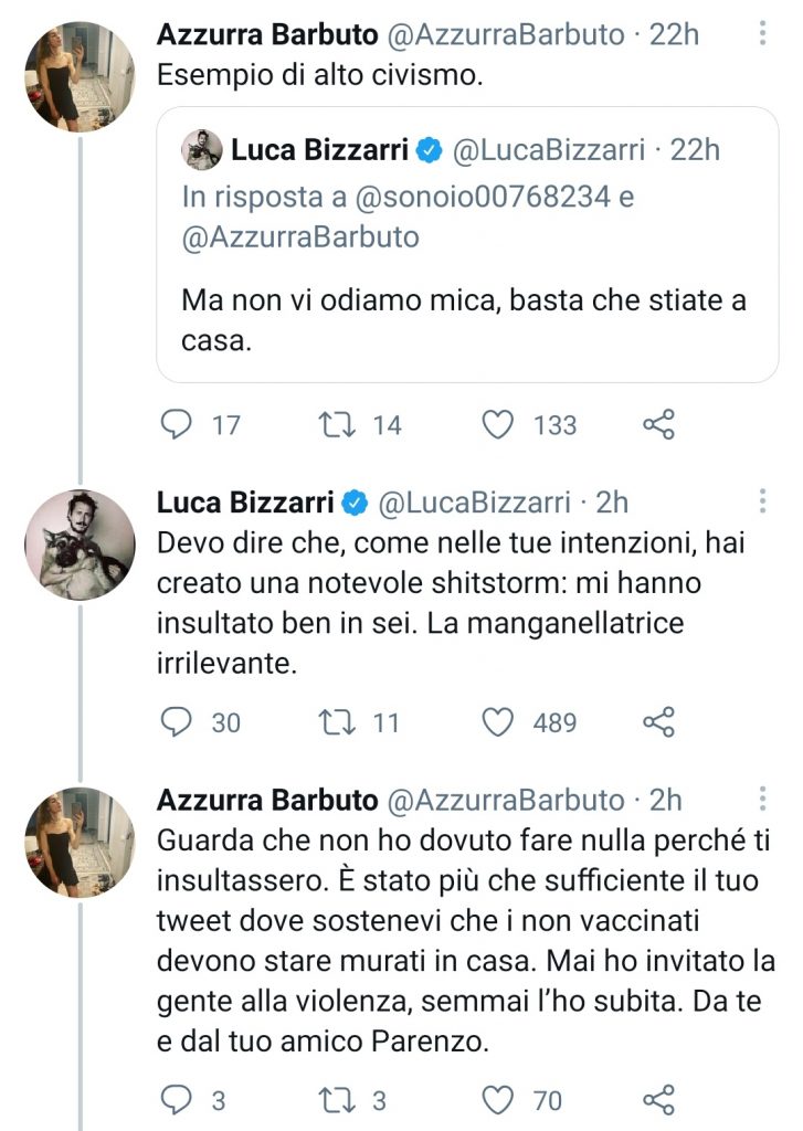 Scontro social sui vaccini tra Luca Bizzarri e Azzurra Barbuto