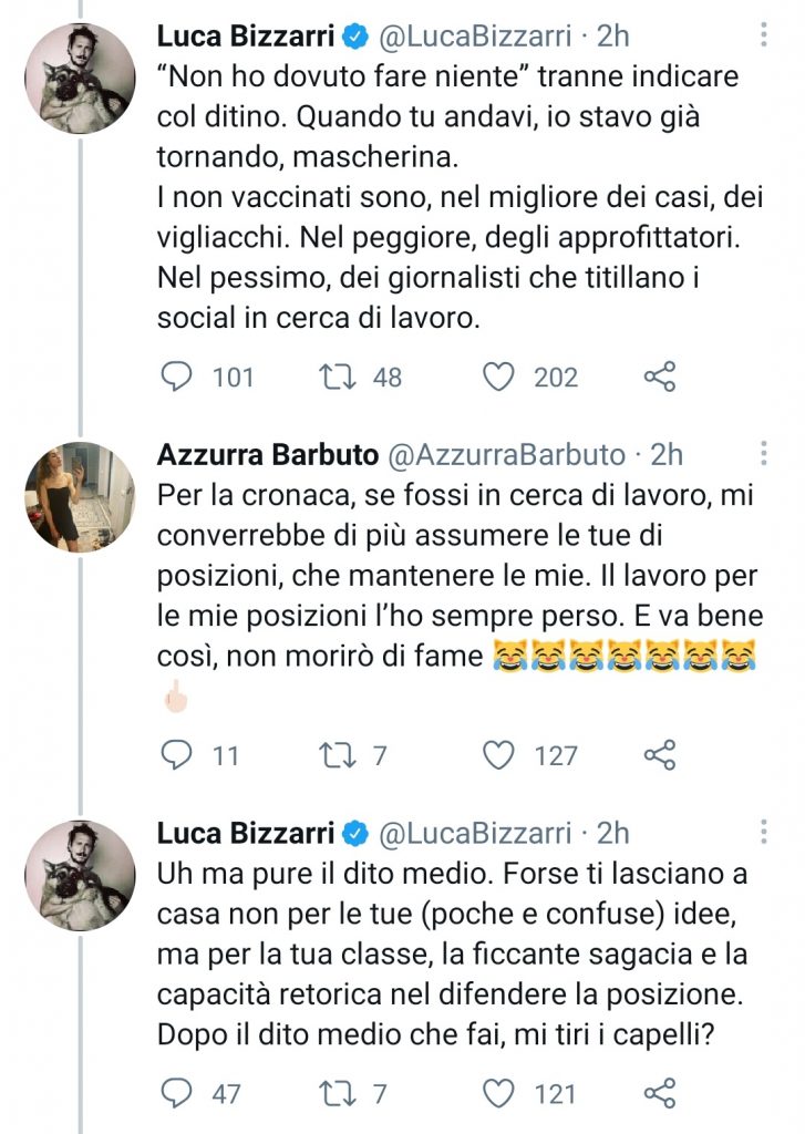 Scontro social sui vaccini tra Luca Bizzarri e Azzurra Barbuto