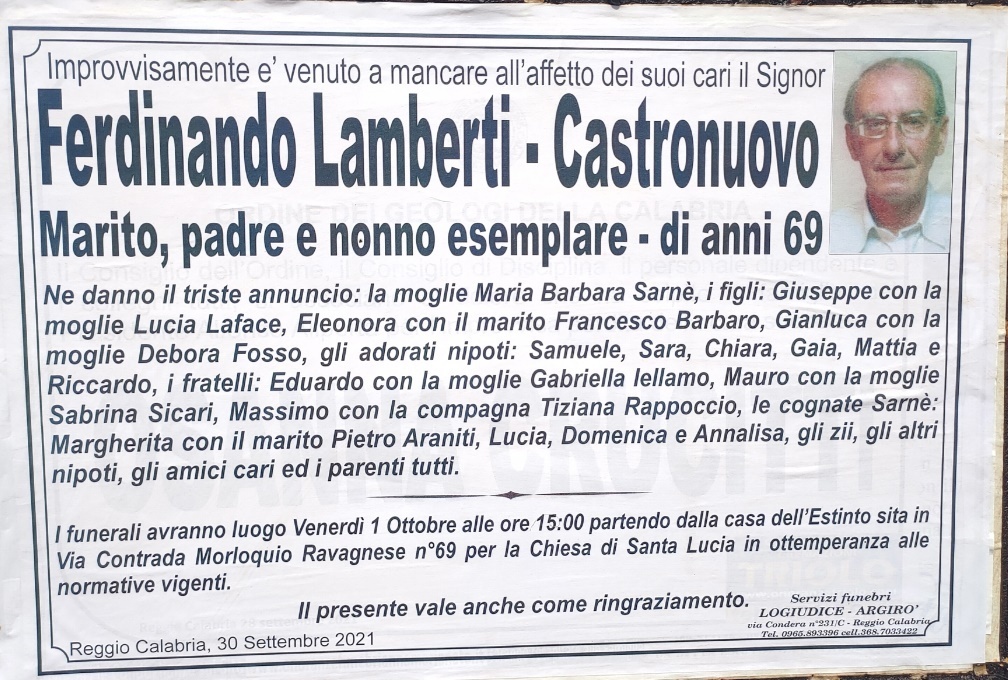 funerale dino lamberti castronuovo