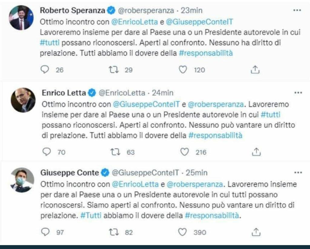 tweet identico speranza letta e conte