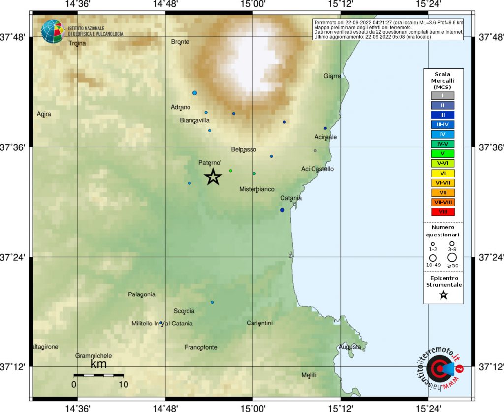 terremoto oggi catania