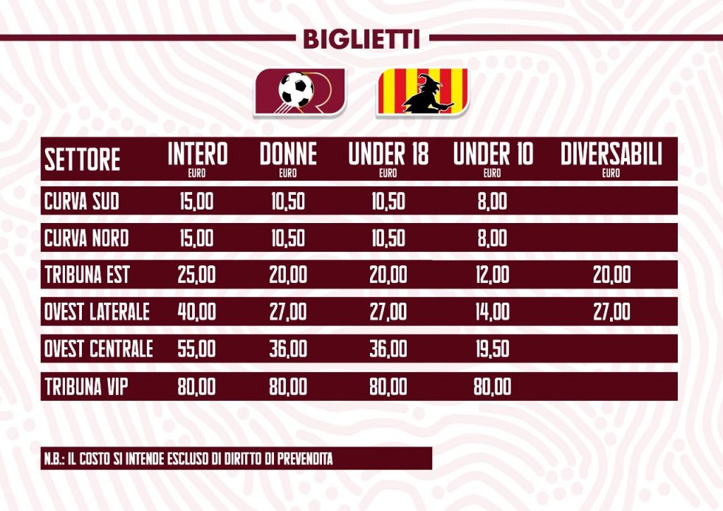 prezzi biglietti reggina benevento