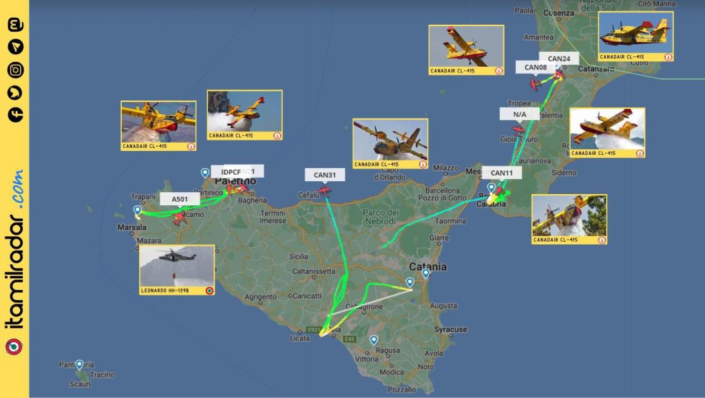 canadair in azione calabria e sicilia