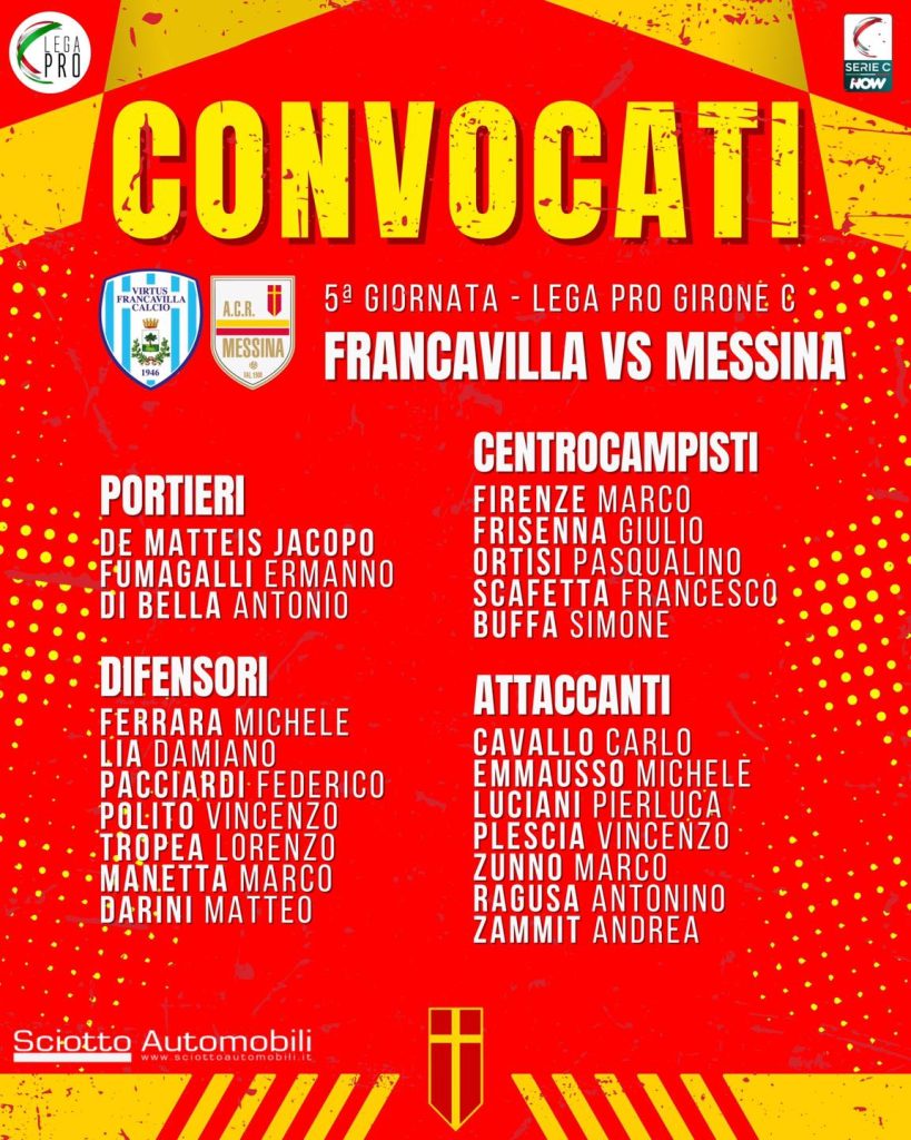 convocati messina a francavilla