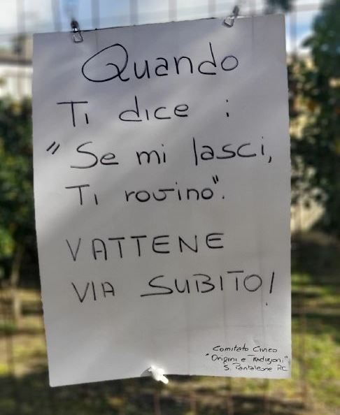 Messaggio violenza donne San Pantaleone