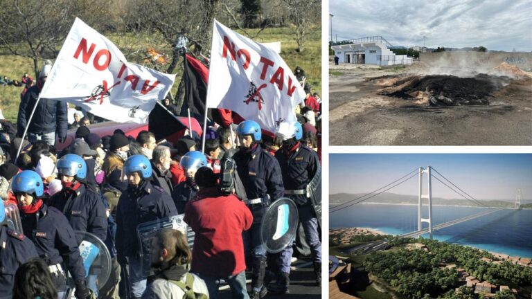 Proteste No Tav campo Catona bruciato e Ponte sullo Stretto