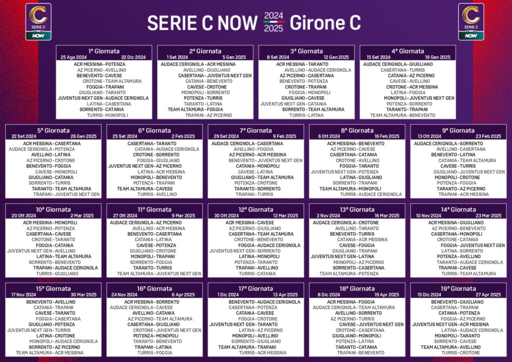 Calendario Serie C girone C 2024-2025