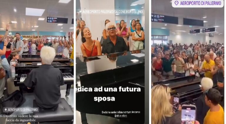 I passeggeri dell'Aeroporto di Palermo bloccati cantano con Marcello Cirillo