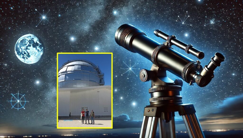 Il campione reggino di astronomia al TNG e un telescopio con sfondo di cielo stellato