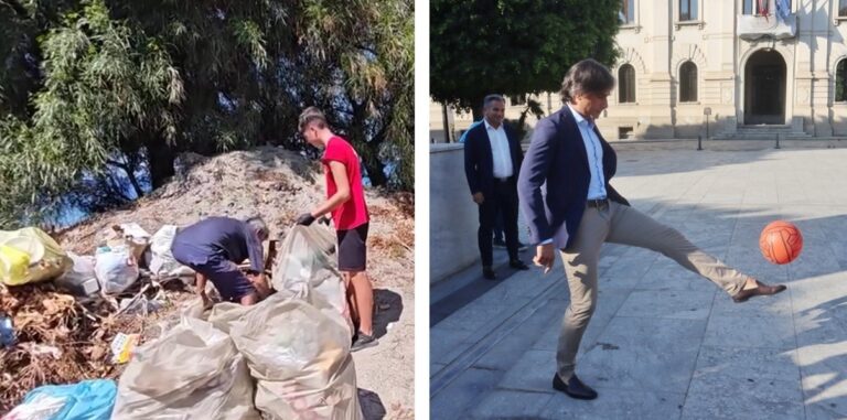 Pulizia degrado spiaggia Marina Porto Bolaro e Falcomatà palleggia a Piazza Italia