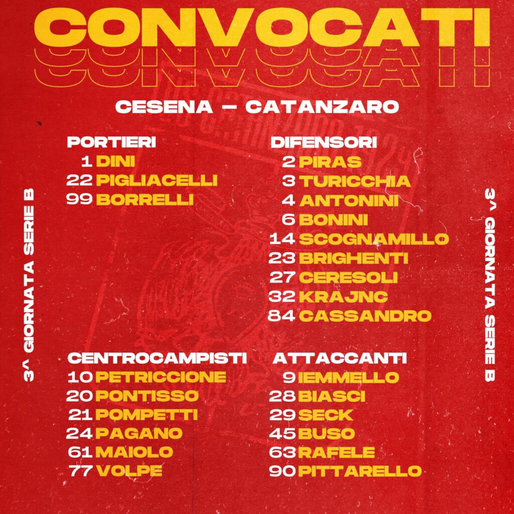 Convocati Cesena-Catanzaro