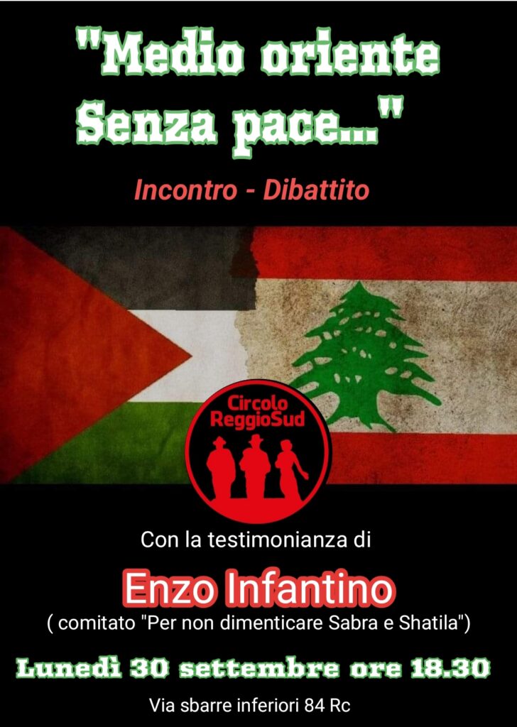 Locandina evento Circolo Reggio Sud su guerra Gaza