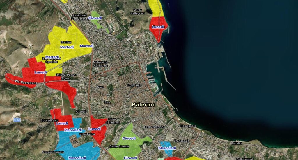 Mappa giorni e zone interessate da razione acqua a palermo