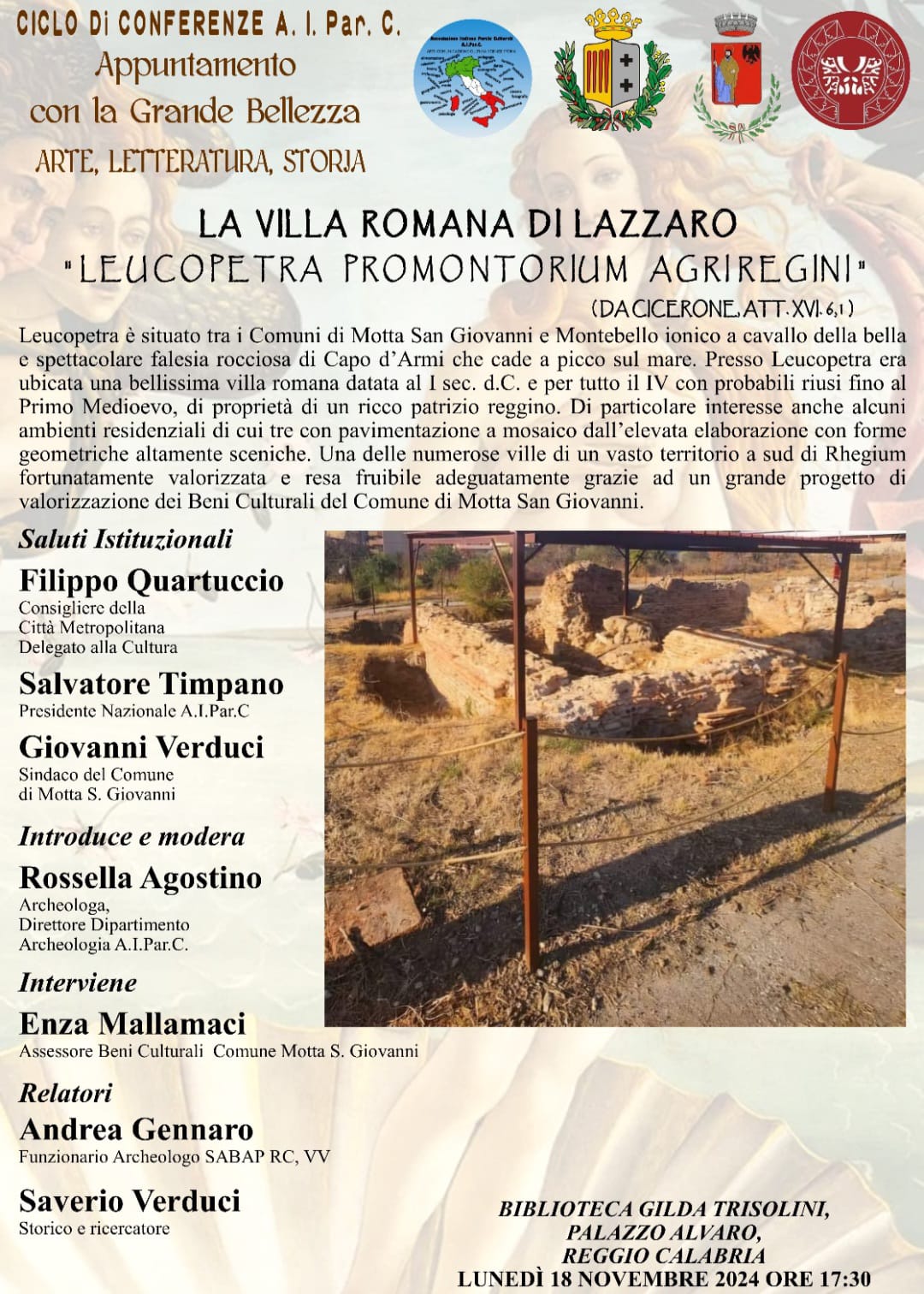 Conferenza La Villa Romana di Lazzaro. Leucopetra Promontorium Agriregini