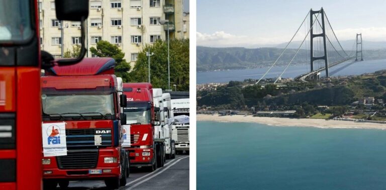 Camion in coda e Ponte sullo Stretto