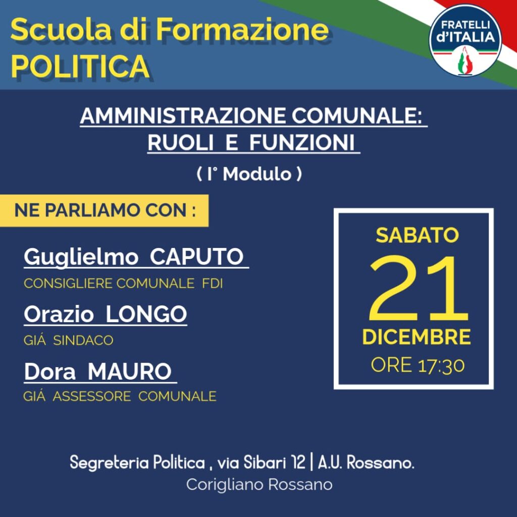 locandina evento scuola formazione politica fdi corigliano rossano