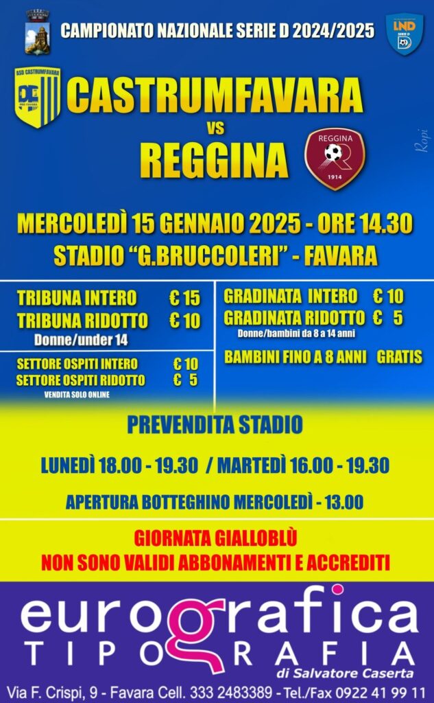 Castrumfavara-Reggina prezzi biglietti prevendita